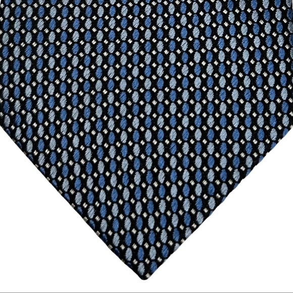 Bocara Men's Blue Black Geometric 100% Silk Handmade Tie - Picture 4 of 7